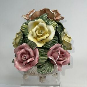 Capodimonte Porcelain Flower Roses Basket